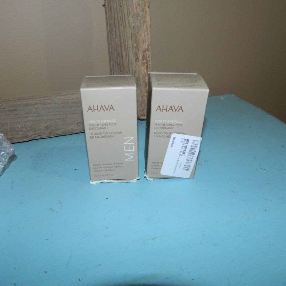 AHAVA Time to Energize Roll-On Men’s Magnesium Rich Deodorant, 1.7 Fl oz Lot/2